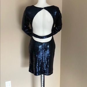 Open back sequin long sleeve mini dress